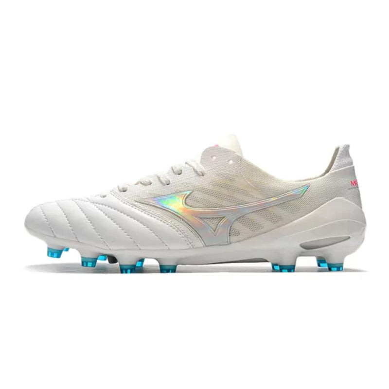 Chuteira Campo Mizuno Morelia Neo Made In Japan FG Branca/Azul